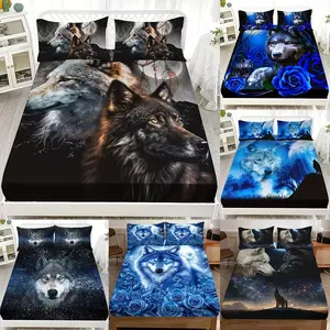3PCS Nighttime Twin Wolves Dream Catcher Pattern HD Digital Print Bed Linen Three-Piece Set (1 Bed Sheet and 2 Pillowcases) 100% Polyester Material Machine Washable - Suitable for All Seasons, Ideal for Bedroom, Dormitory, and Hotel Decor