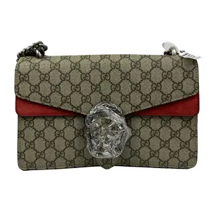 Pre-owned GUCCI GG Supreme Monogram Suede Cudu Dionysus Shoulder Bag Beige Ebony Vulcanic Red