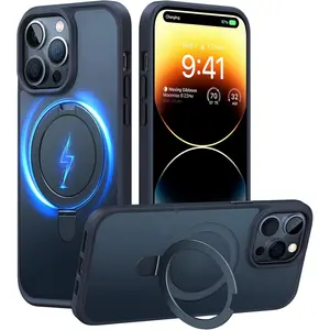 Magnetic phone case for iPhone 17 16 15 14 13 12 11 Pro Max plus 16e Case Compatible with Magsafe with Stand,Military Grade Drop Protection Shockproof Translucent Back Slim Protective Phone Cases