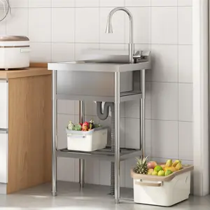 【GARVEE】Heavy-Duty Stainless Steel Utility Sink with Faucet – Free Standing Single Bowl Commercial Sink for Kitchen, Laundry, Restaurant & Garage – Includes Hot & Cold Water Pipes and Pull-Out Spray