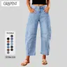 【GRAPENT Barrel Jeans Collection】Women's High-Waisted Cropped Wide-Leg Cotton Denim Bottoms, Medium-Stretch Cotton-Blend Elastane Streetwear Clothes, Casual Fall Outfits Women's Clothes,sohochic