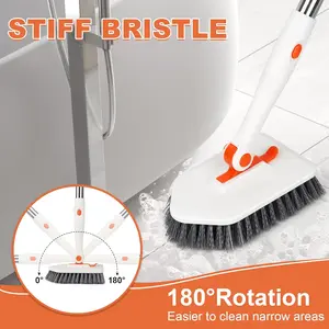 AIR U Tile and Grout Scrubber with Long Handle Stiff Bristles Brush for Bathtub Shower Toilet Bathroom Kitchen Floor Sink Glass