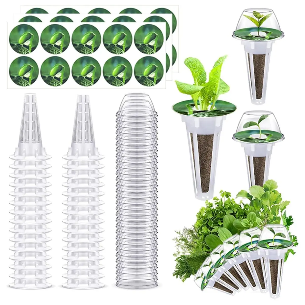 90PCS Hydroponic Seed Pod Kit – Plant Grow Basket, Domes & Labels Set