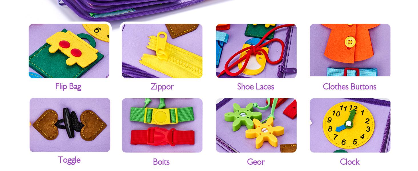 hahaland Busy Board for Toddlers - Montessori Sensory Toy & Travel Activity Book for Learning Fine Motor Skills, Educational Toy for Boys Girls, Hobbies Ideas, Kids Toys Magnetic Building Blocks Macaron Magnetic Blocks