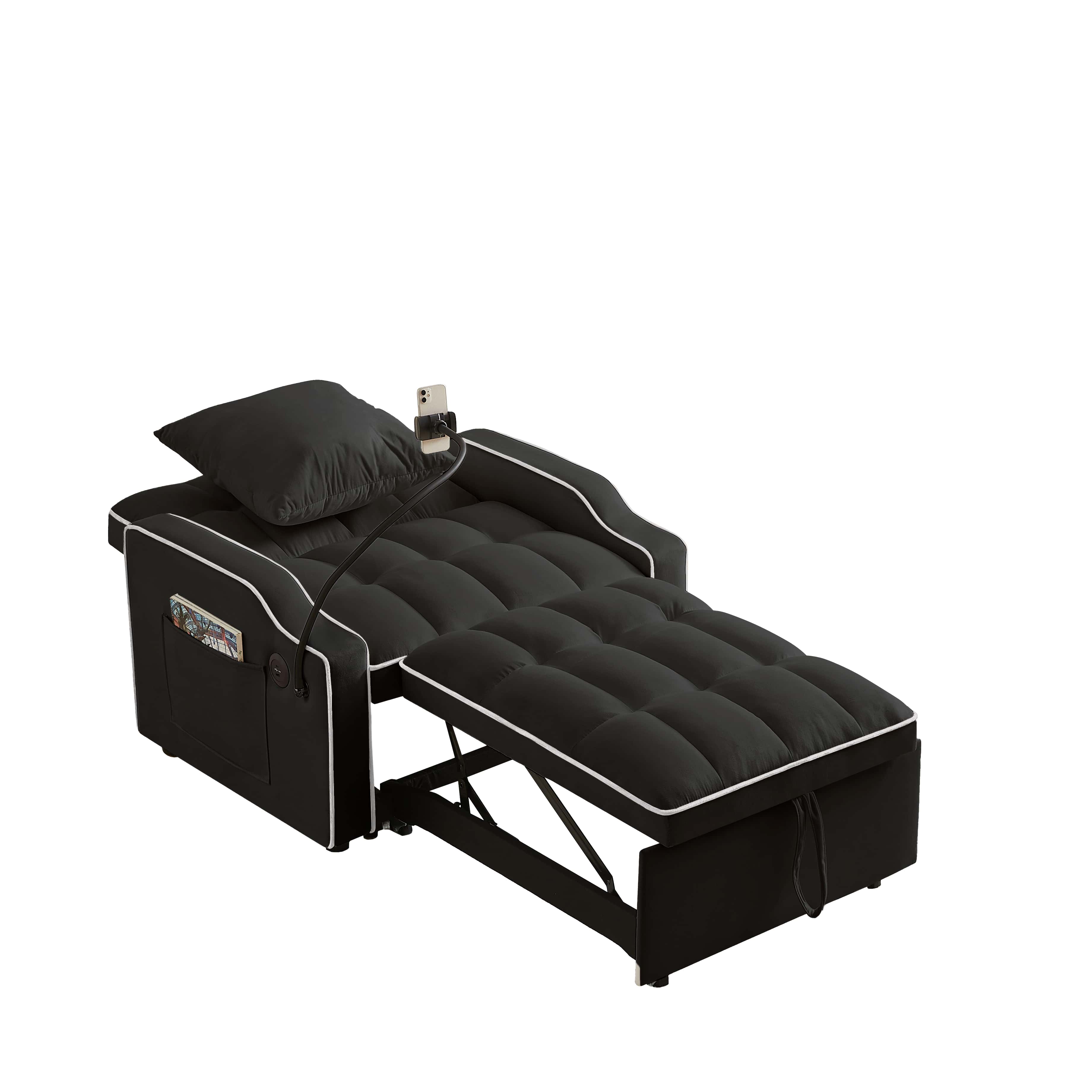 3-in-1 Convertible Sleeper Sofa Chair Bed with 3 Adjustable Backrest Angles 110° 140° 180° Upholstered in Soft Velvet Fabric for Living Room Bedroom Apartment Small Space