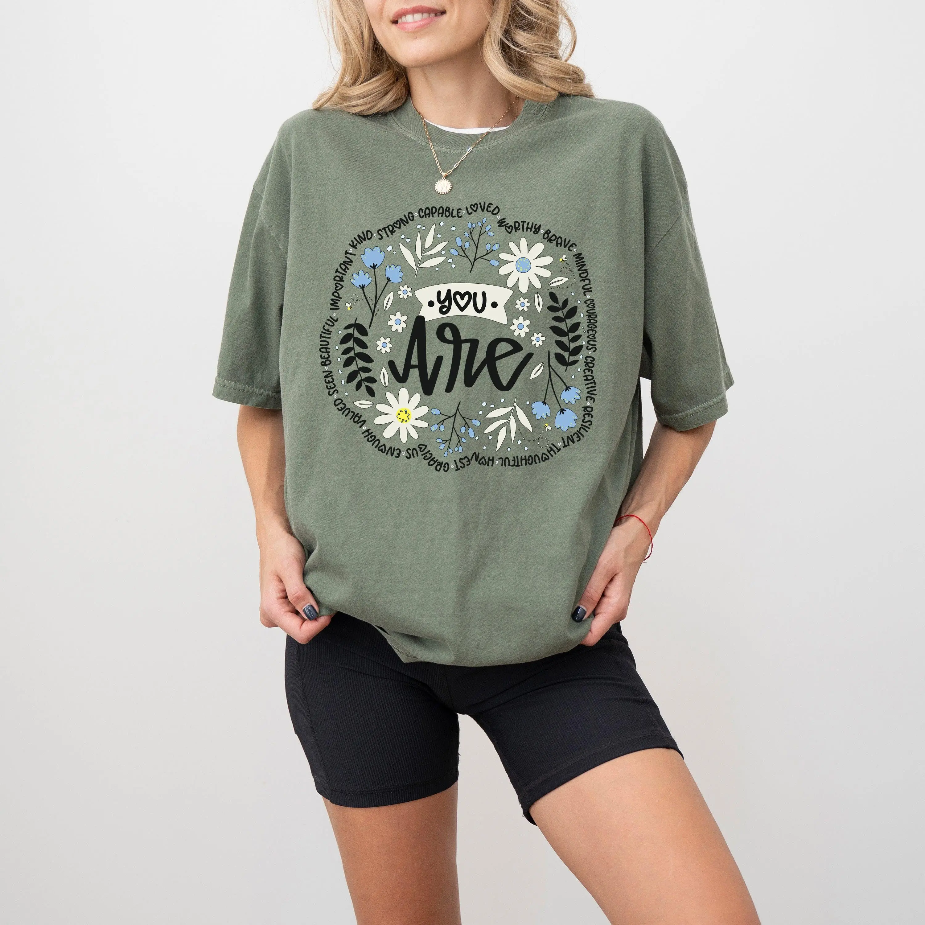 Positivity, You Are Enough, Flowers, Retro, Mental Health, Self Care, Tshirt, Women's Comfort Color Tee, Tshirt