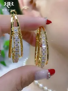 Vintage Elegant Rhinestone Decorated Hoop Earrings, High Quality Earrings, Fashionable Earrings for Women, Trendy All-match & Exquisite Jewelry for Birthday Gift