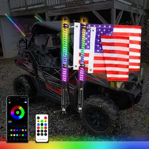 DREAMIZER 2PCS 2FT LED Light Whips for UTV ATV LED Spiral Whip Lights with USA Flags for Side by Side for RZR Can-Am X3 Ranger Wrangler JK