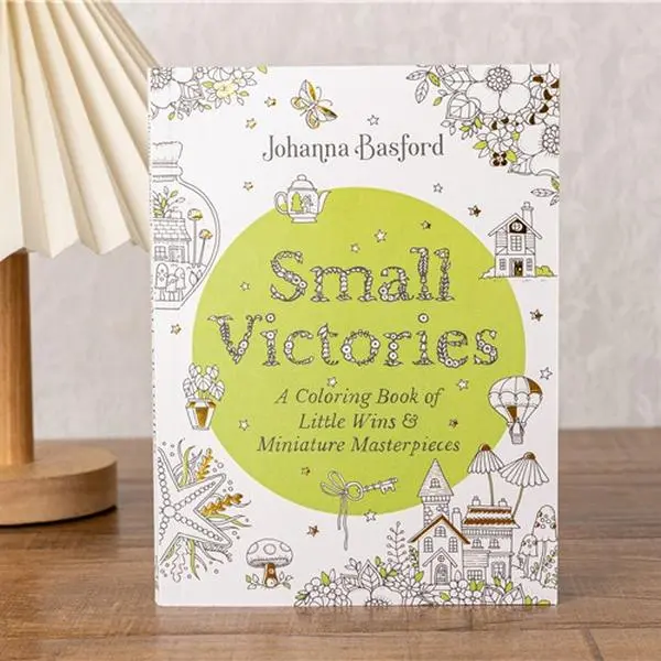Johanna Basford Small Victories Adult Coloring Book - Stress Relief, Creative Relaxation, Therapeutic Pages with Aesthetic Pastel Markers Set