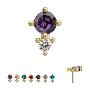 14Kt Yellow Gold Threadless Double Round Prong Set Multi-Gem Flatback Stud Earring