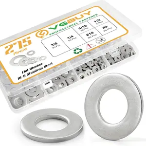 275 count Washers Assortment Kit, Thickened 304 Stainless Steel Flat Washers for Screws, Asorted Metal Washers for , SAE Hardware Washers Set #8, 10, 1/4, 5/16, 3/8, 1/2