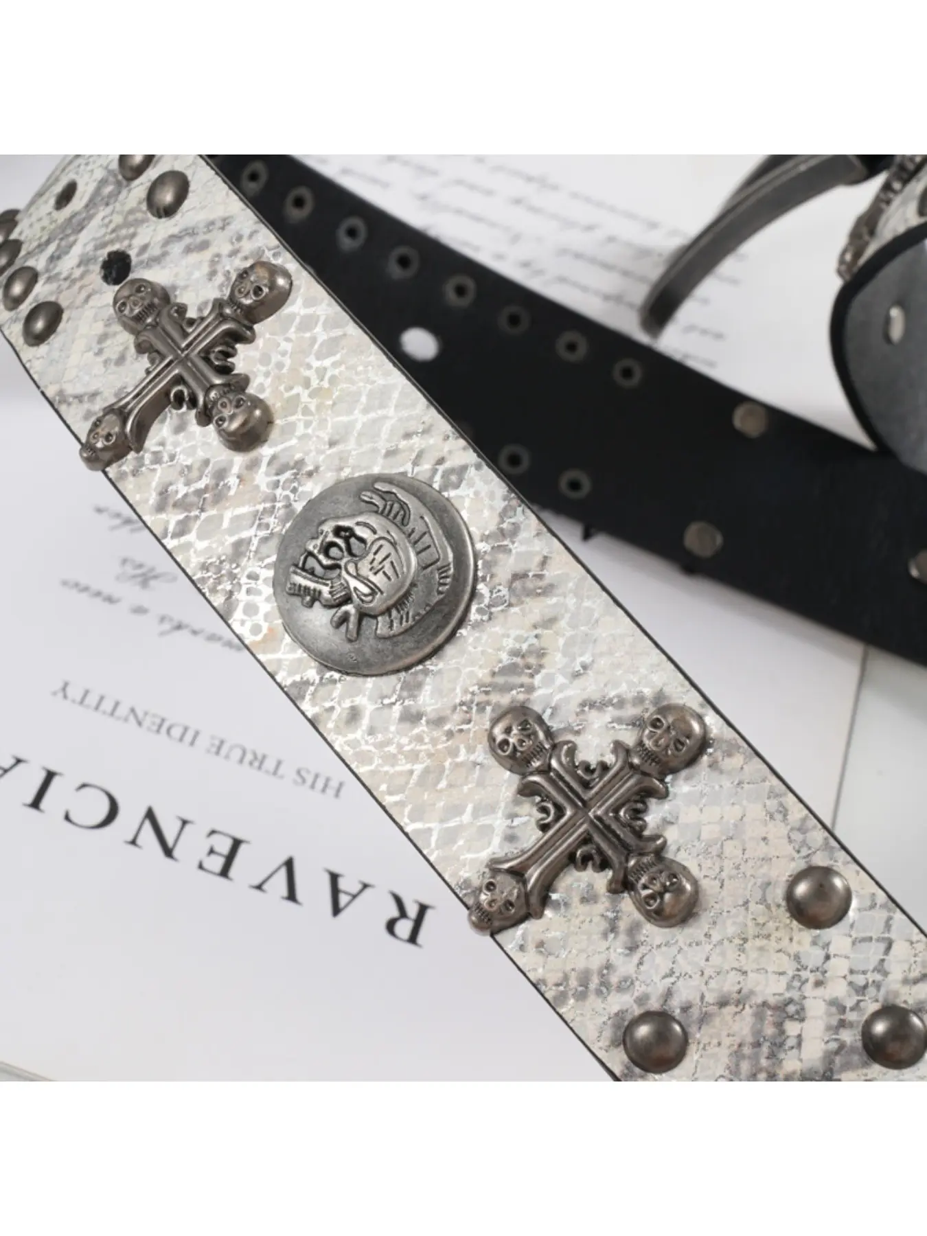 Rhinestone Cross Leopard Belt with Studded Design Vintage Leopard Print Rhinestone Belt: Leather Rock Glam  main image 2