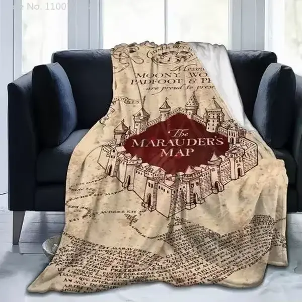 Marauders Map Wizarding World Print Flannel Cooling Blanket - Book-Themed Blankets, Soft Cozy Homegoods for Bedroom, Living Room - Perfect Gift for Fantasy Fans, Wizard Movie Lovers