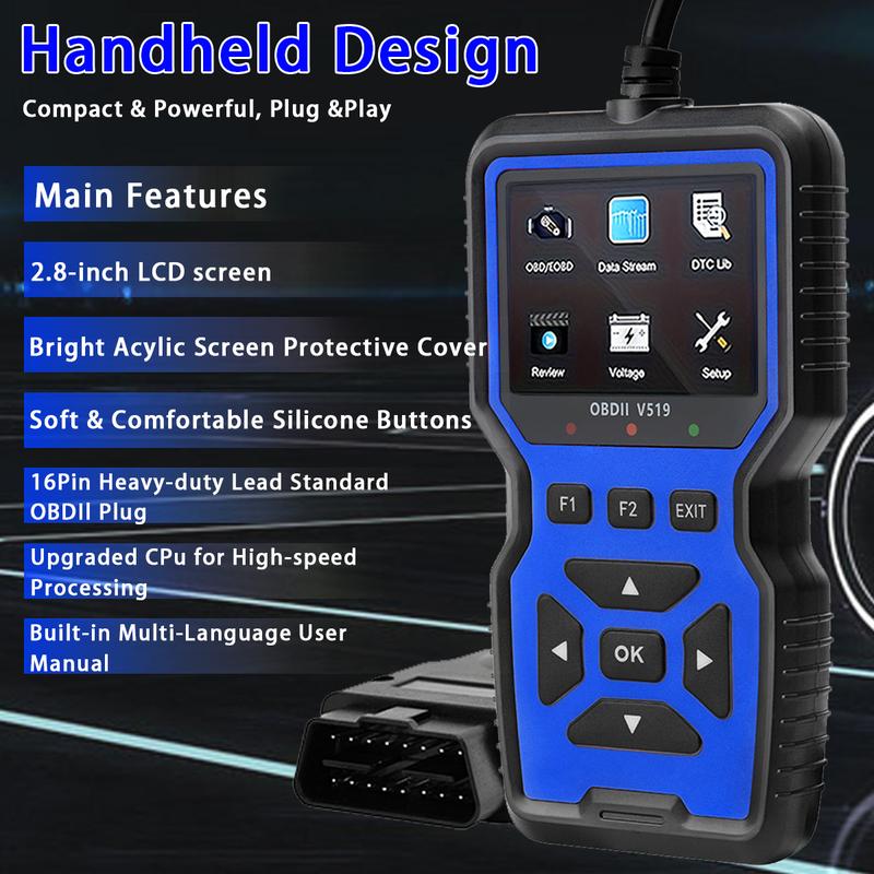 Professional OBD2 Car Scanner Diagnostic Tool - Suitable for Reading Vehicle Codes, Clearing Fault Codes, 35901 Trouble Code Library, Real-Time Data Stream, Oxygen Sensor Tester, Battery Voltage Reading, Mode 6/8 Detection