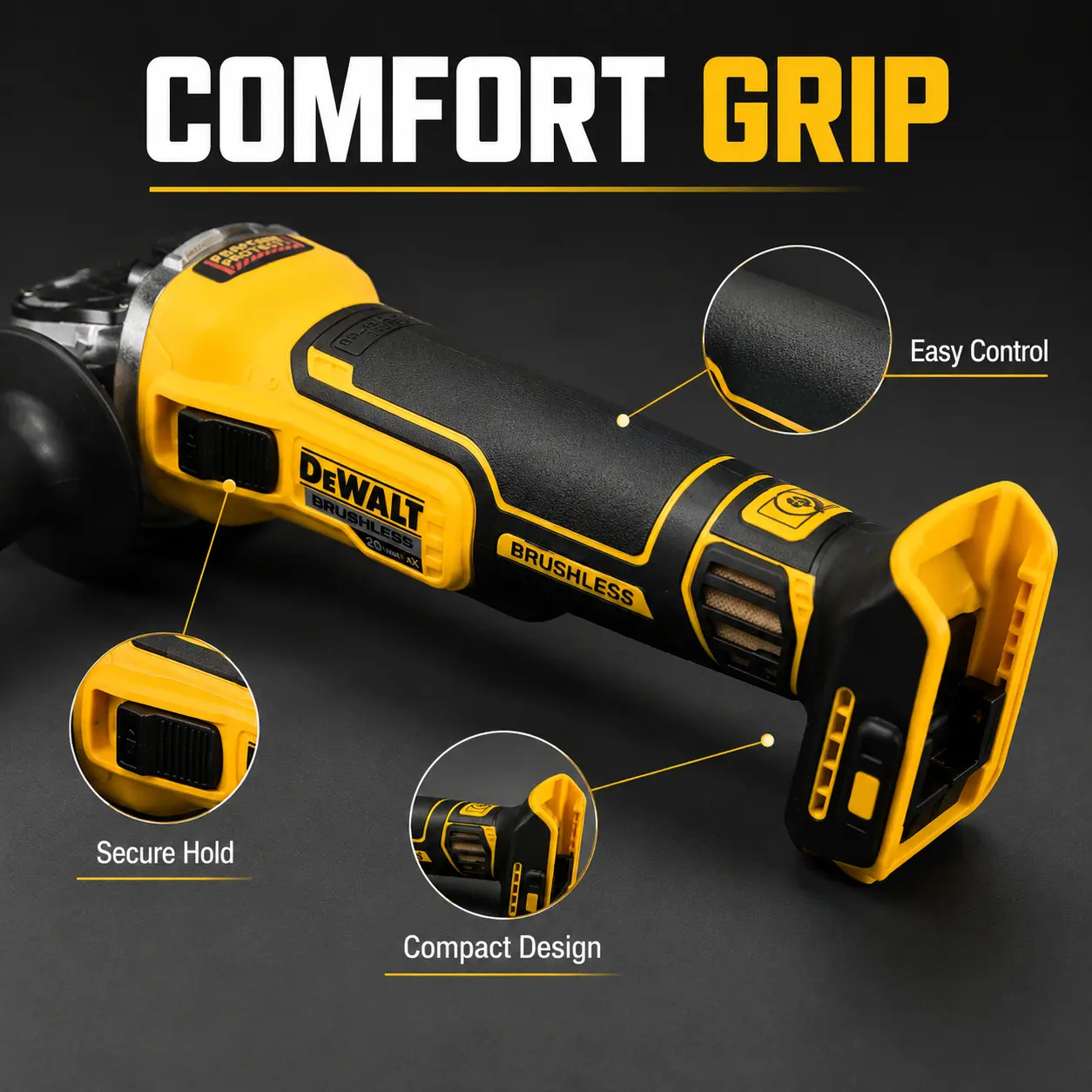 Dewalt DCG405NT Professional Cordless Angle Grinder, 20V Max Power Tool with Diamond Grinding Wheel Multitools & Accessories for Cutting/Sanding, Freedom of Movement & Reliable Results