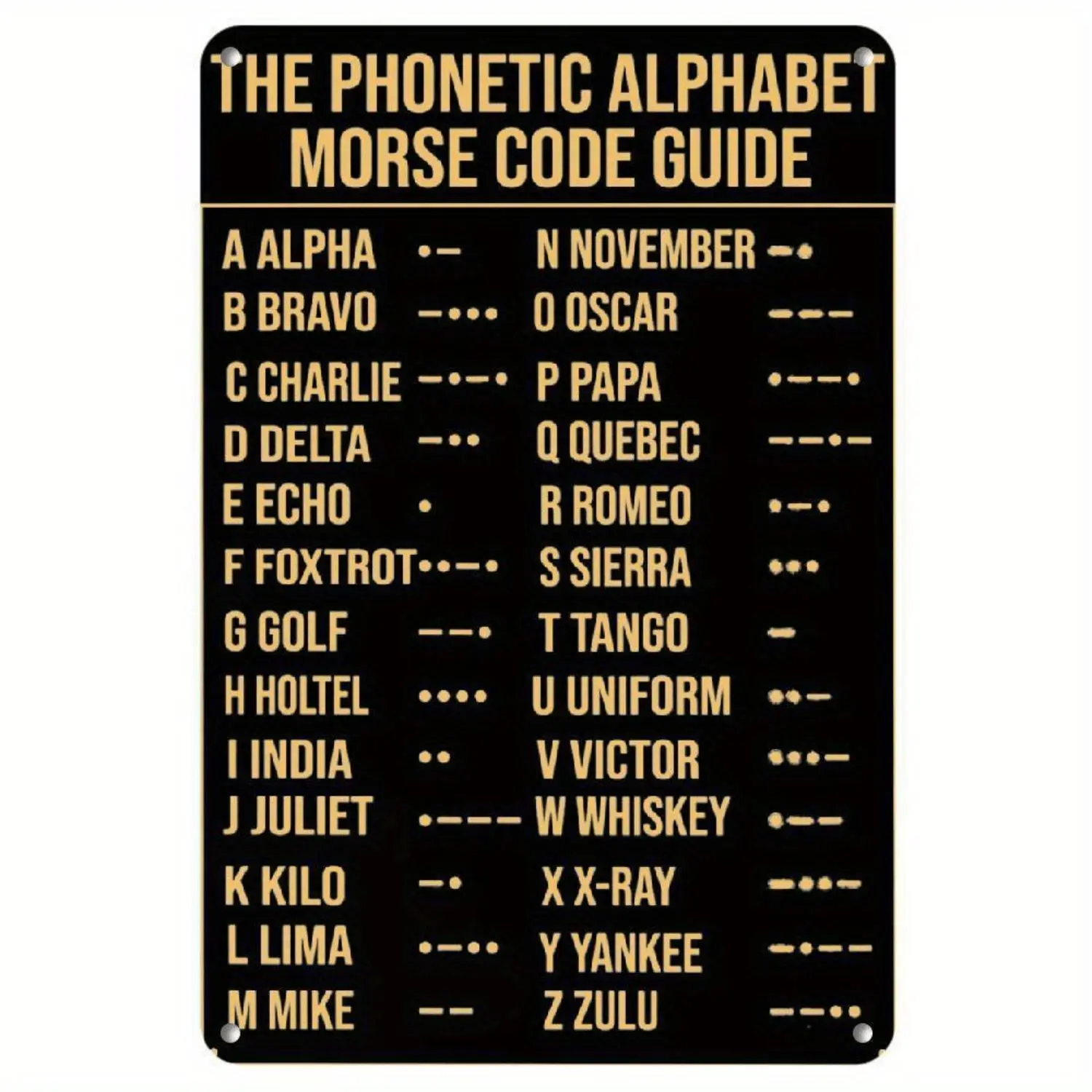 [2D Flat] 1pc Metal Wall Art Sign Vintage Aviation Phonetic Alphabet And Morse Code Chart 8X12 Inch Metal Wall Art Rustic Iron Wall Decor for Bar Metal Wall Ar Holiday Plaque with Wall Mount