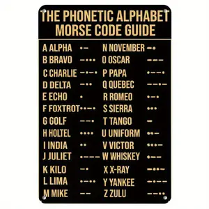 [2D Flat] 1pc Metal Wall Art Sign Vintage Aviation Phonetic Alphabet And Morse Code Chart 8X12 Inch Metal Wall Art Rustic Iron Wall Decor for Bar Metal Wall Ar Holiday Plaque with Wall Mount