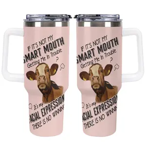 Funny Cow 40oz Tumbler, Smart Mouth & Facial Expressions Design Cup, Cute Cow Tumbler, Sarcastic Heifer Travel Coffee Cup, Gift for Cow Lovers, 40oz Stainless Steel Cup, Kitchen Drinkware, Gift for Friends