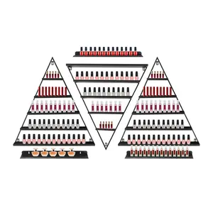 6-Piece Triangular Nail Polish Display Rack Set (3 Tiered Racks + 3 Horizontal Bars), Wall Mounted Black Iron Organizer for 90+20 Bottles Capacity, Heavy Duty 22 lbs Load for Nail Salon Beauty Shop Cosmetics Store Home Workspace