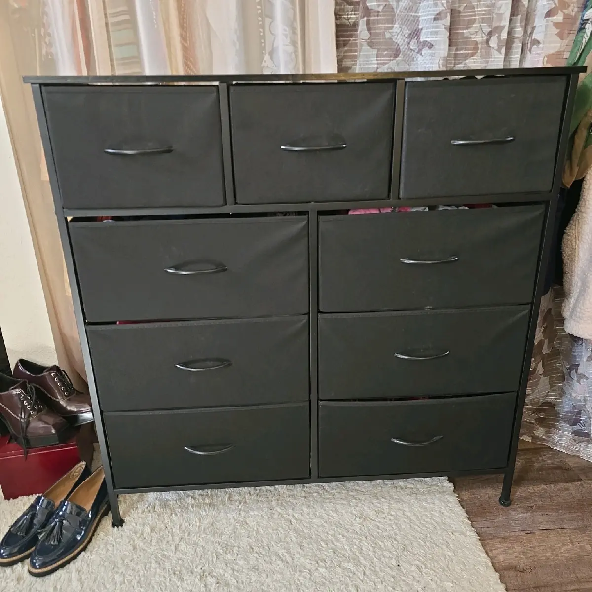 DWVO Chest of Drawer with 9 Drawers for Bedroom Fabric Dresser Storage Drawers With Handles Metal Frame for Living Room, Hallway, Nursery