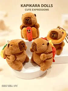 Cute Fluffy Capybara Plush Keychain Set Kawaii Food Outfit Capybara Stuffed Doll Pendant Aesthetic Backpack Bag Charm Sweet Gift for Women Teens Kids Capybara Lovers