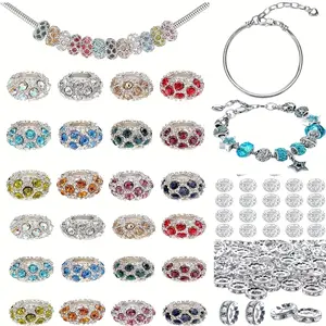 Large Hole European Beads Mixed Color Rhinestone Lampwork Craft Spacer Beads for DIY Charms European Beads Large Hole Fairy Wand Garden Beads Bracelets Necklace Earring Jewelry Making Supplies