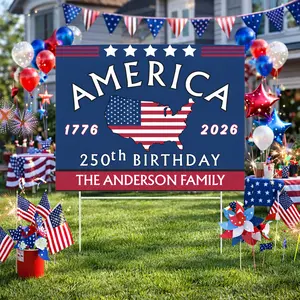 Custom USA 250th Anniversary Yard Sign, Personalized Family Name Yard Sign, Happy Birthday USA Yard Sign, Patriotic Outdoor Sign
