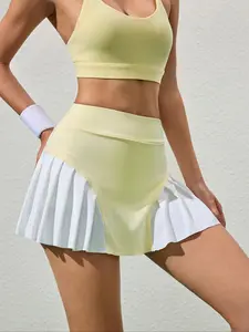 Women's Yoga Fitness Sports Skirt, Sexy Workout Casual Outdoor Commute Running Comfortable with Pockets, Pleated Half Skirt