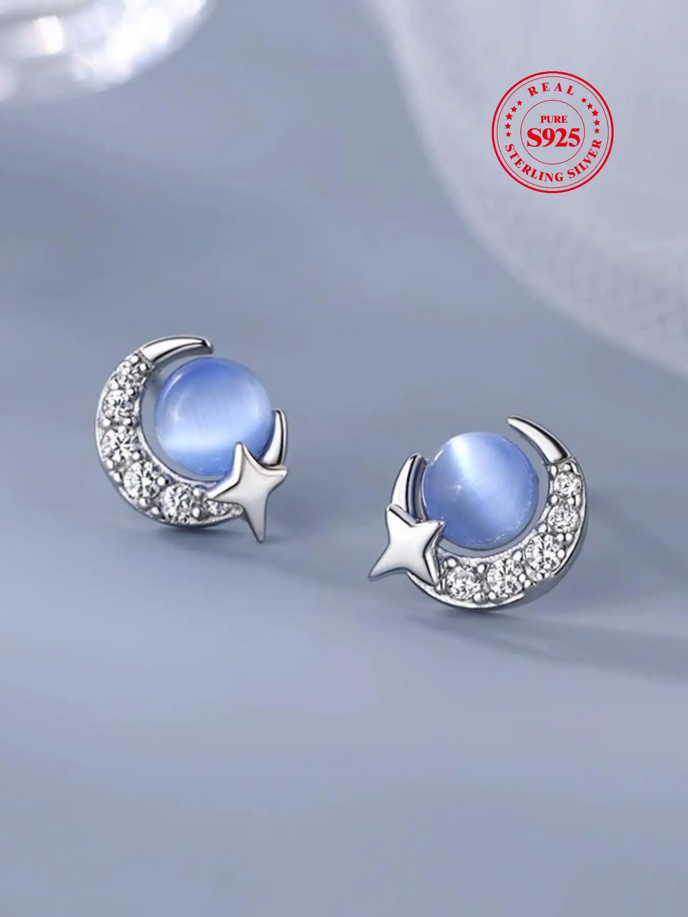 925 Sterling Silver Moon & Star & Heart Design Earrings, Fashionable Earrings for Women, Elegant All-match Fashion Accessories for Daily Wear, Birthda