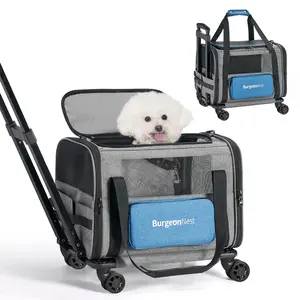 Cat Carrier with Wheels, Airline Approved Pet Carrier for Cats Dogs 15 lbs with Telescopic Handle, Small Dog Carrier with Wheels Removable, Soft Rolling Cat Carrier with Large Pocket