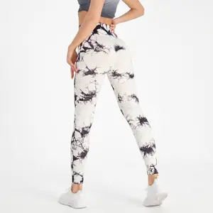 Women's Seamless Smiley Face Tie Dye High Waist Yoga Pants High Elasticity Tummy Control Tights for Workout Running Fitness