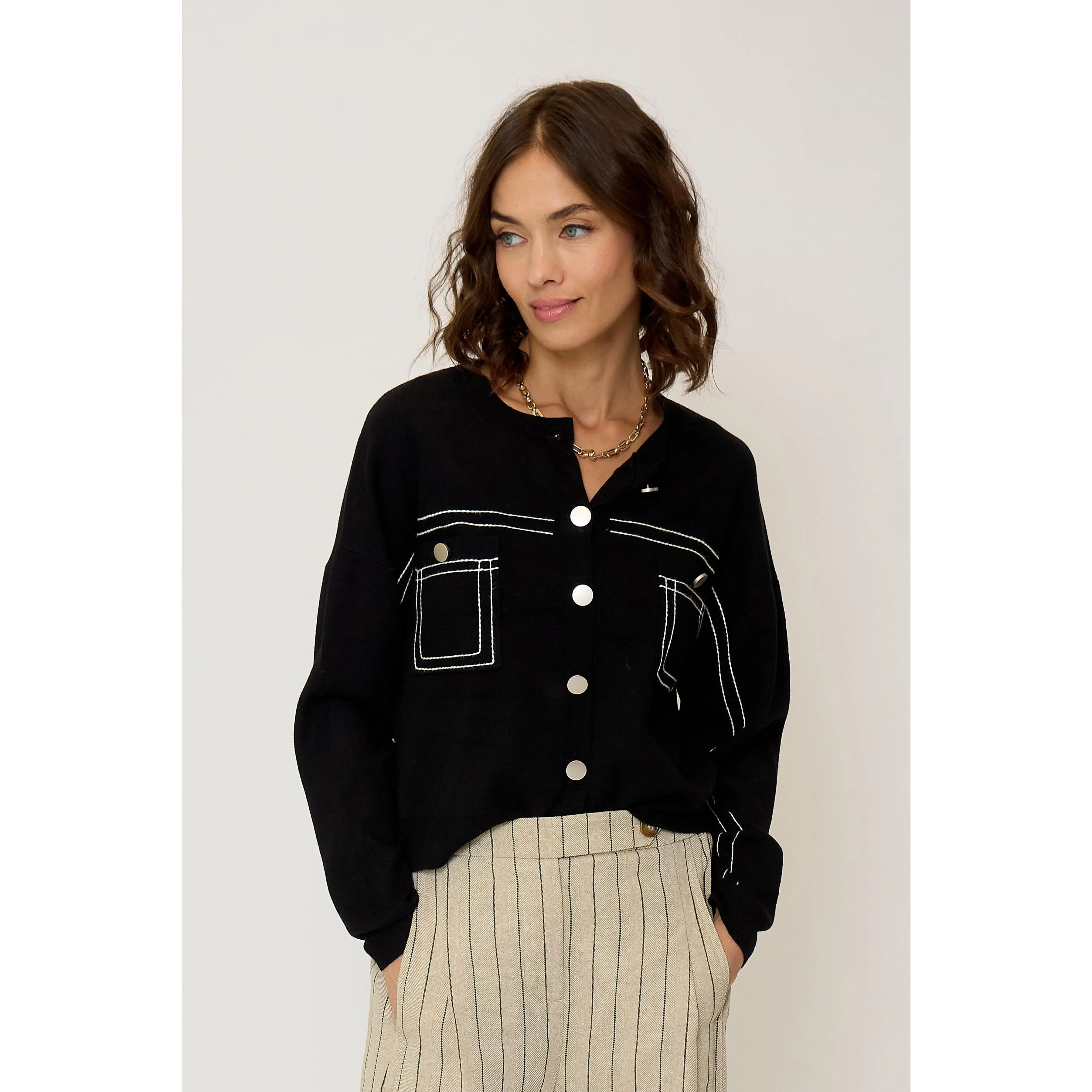 Olive Oversized Topstitch Cardigan