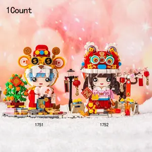 Chinese New Year Themed Building Blocks, Diy Building Model, 1 Count Model & Toy Scene, Creative Ornament for Home Decor, Cute Tabletop Decoration for Boys & Girls