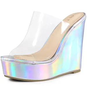 BLISSFUL STEP Platform Heel Sandals Clear Wedges for Women