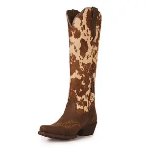 Montana West Women's Knee-High Cowgirl Boots,Retro Cowgirl Boots with Zipper, Chunky Heel, Pointed Toe for Concerts & Parties
