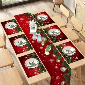 1 piece/5 piece/7 piece set of Christmas decoration patterns, Ornaments Decor, decorative dining table cloth placemat set, indoor and outdoor dining table accessories, very suitable for family parties, daily kitchen and restaurant use