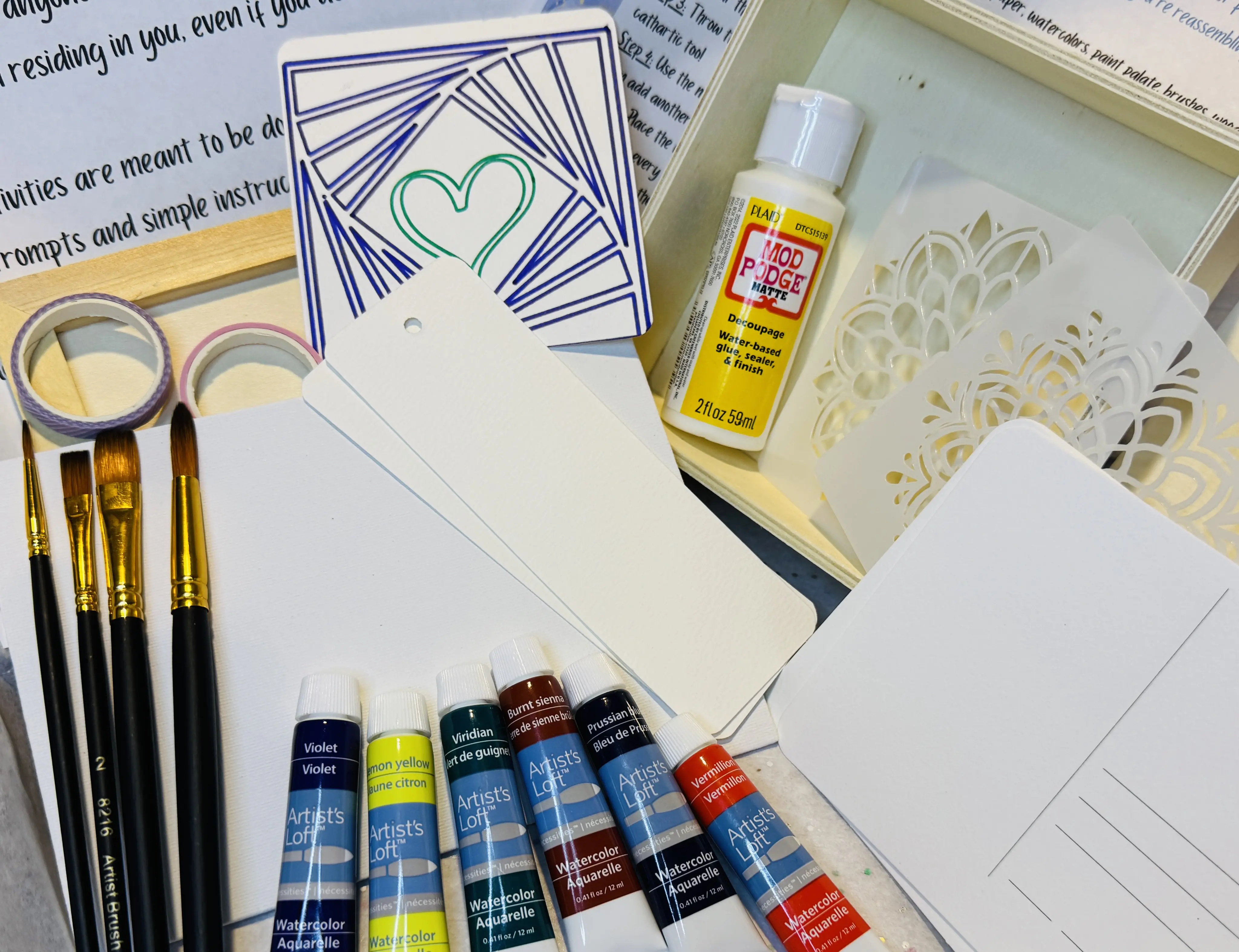 Crafting to Heal DIY activity set watercolor and decoupage with detailed instructions and tutorial videos