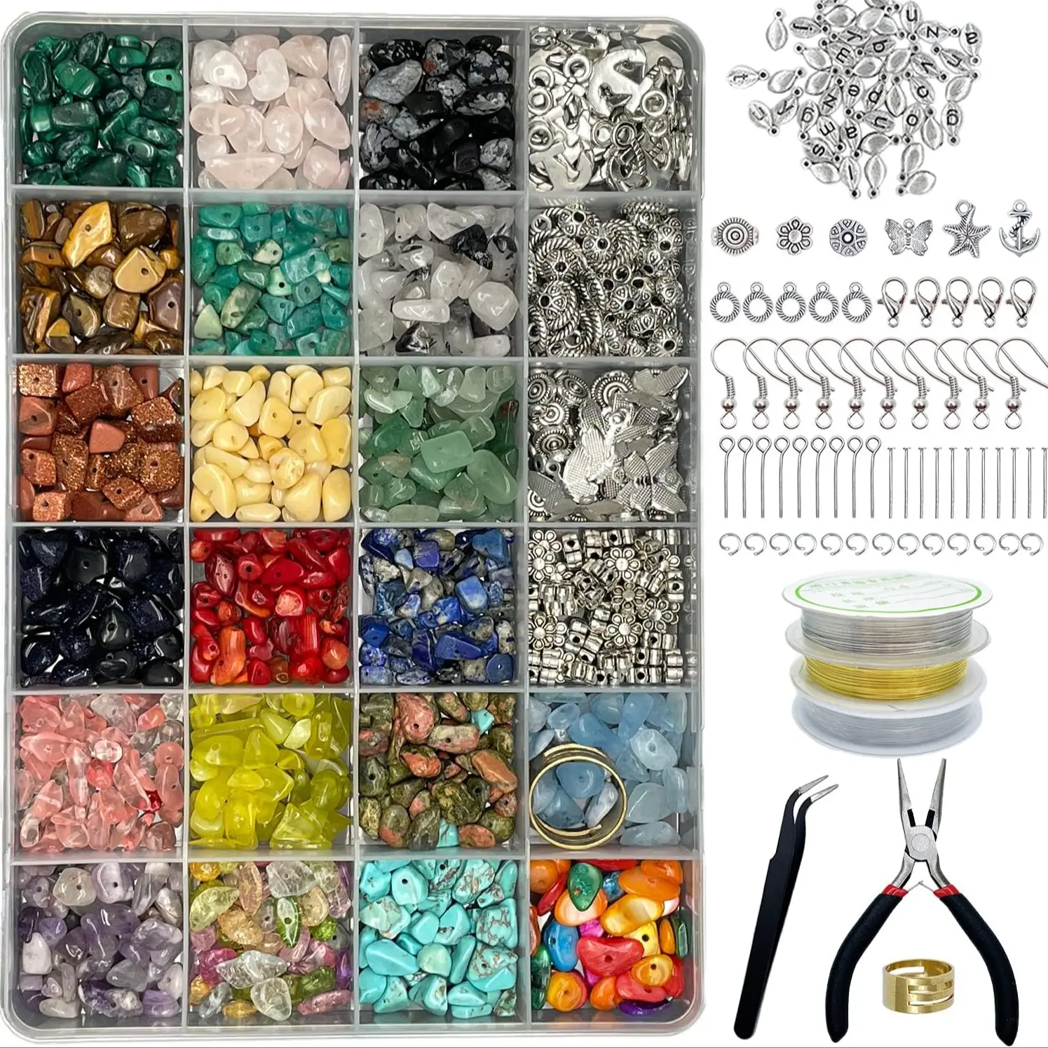 Jewelry Making Kit - 1587 Piece Bead Set with Crystal Beads, Jewelry Pliers, String, Earring Hooks, Rings & Bracelets for Girls & Adults, Crystal Diy Charms, Diy Beading Jewelry Accessories, Beaded Set
