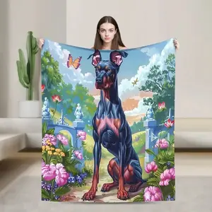 A digital print flannel blanket featuring a Doberman dog pattern, suitable for sofas, beds, travel, camping, and office use, made of warm, comfortable, and soft fabric, machine washable and washable, perfect for birthday and holiday gifts.