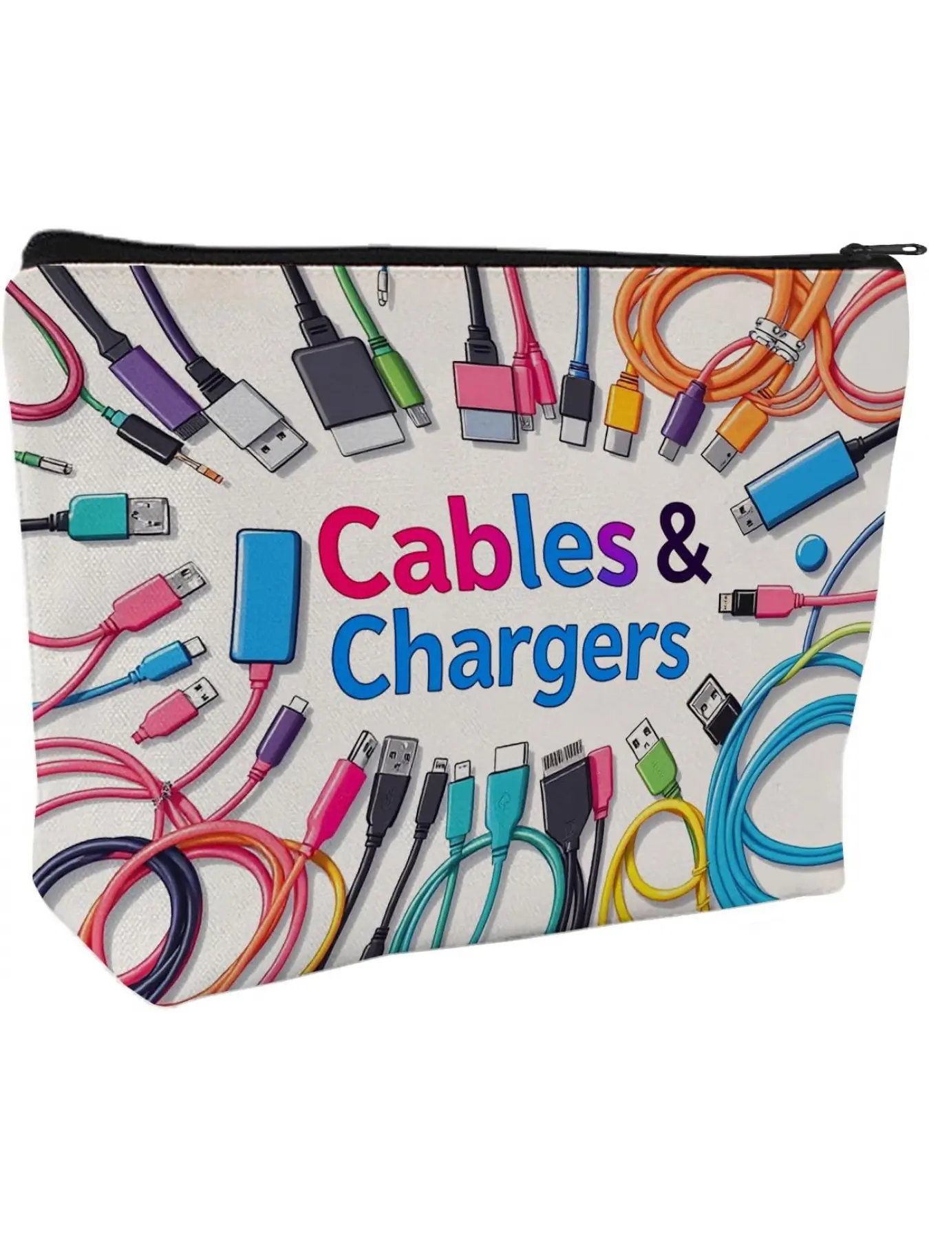 Plug cable and charger - Women's travel makeup bag - Zippered cosmetic storage bag with a vibrant design, soft fabric and multi-purpose functions (gift for birthdays, graduations, Christmas)