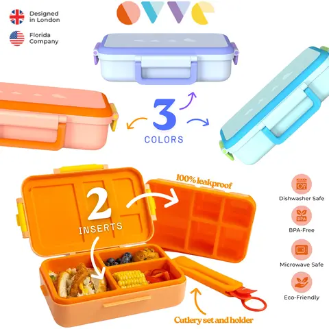 OVVE Ultimate Kids Bento Box & Cutlery Set - Leakproof Lunch Box for Kids with Interchangeable Inserts, BPA-Free, Dishwasher & Microwave Safe - Lunch Containers for School & Preschool