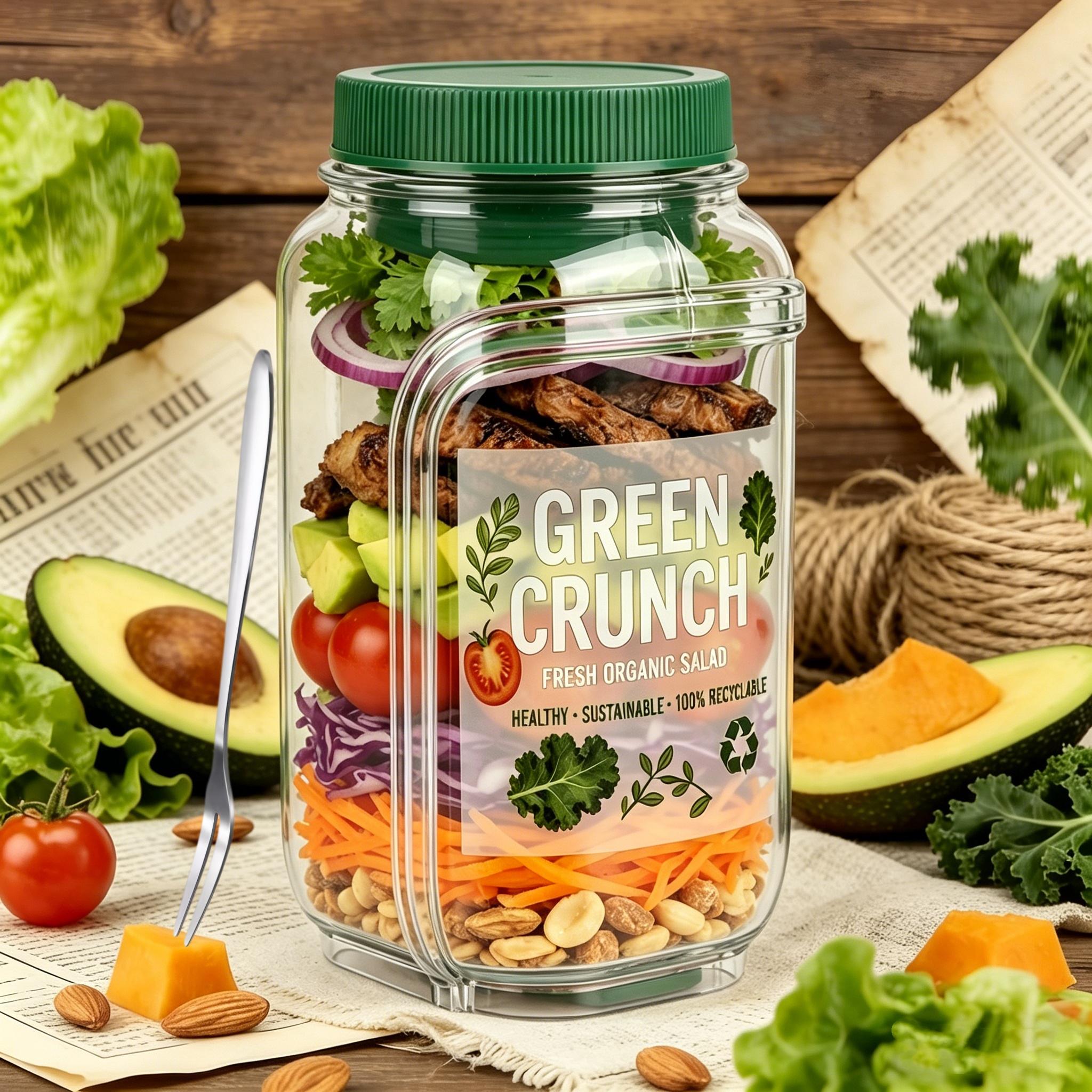 Salad Bottle Jar Side Open | Salad Jar Built-in 2.5 oz Dressing Container with Cover | Upgraded Leak-proof Portable Pod Jar | Microwave, Dishwasher & Freezer Safe, Reusable,Suitable for office workers