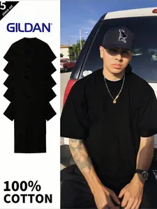 GILDAN 5-Pack Men's 100% Cotton Tees (S-4XL) | Essential Bulk Value Crew Neck Tops, Breathable Soft Everyday Basics, Best Multipack Gift for Him