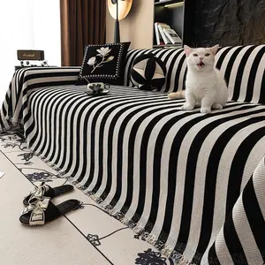 Striped Pattern Sofa Cover, 1 Count Non-slip Sofa Towel, Soft Sofa Protector, Home Decor Supplies for Living Room Bedroom Office, Sofa Couch Covers, Washable Sofa Slipcover