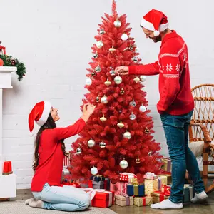 4FT Red Christmas Tree – Pure Red PVC Tree with 456 Tips, Hinged Branches for Easy Setup, Stable Metal Stand, Bold Holiday Decoration