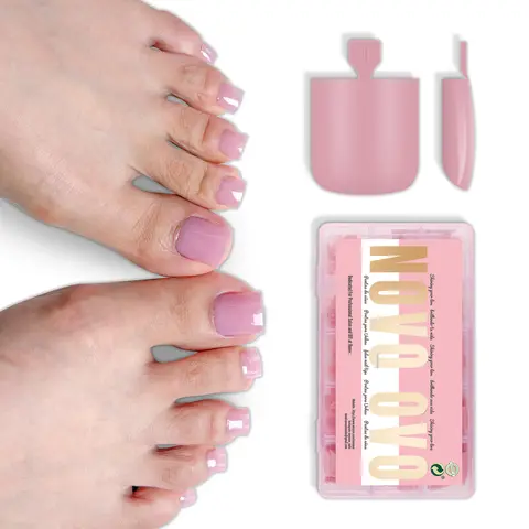 NOVO OVO Berry Glaze Square Toe Press on Nails Kit for Adults - 240Pcs Soft Gel PMMA Acrylic Full Cover Pedicure Extensions, 15 Sizes Wide Fit with Micro-Size Tiny Toes, Boot-Proof Wear, Brightens Skin Tone, Nail Accessories for Home Use
