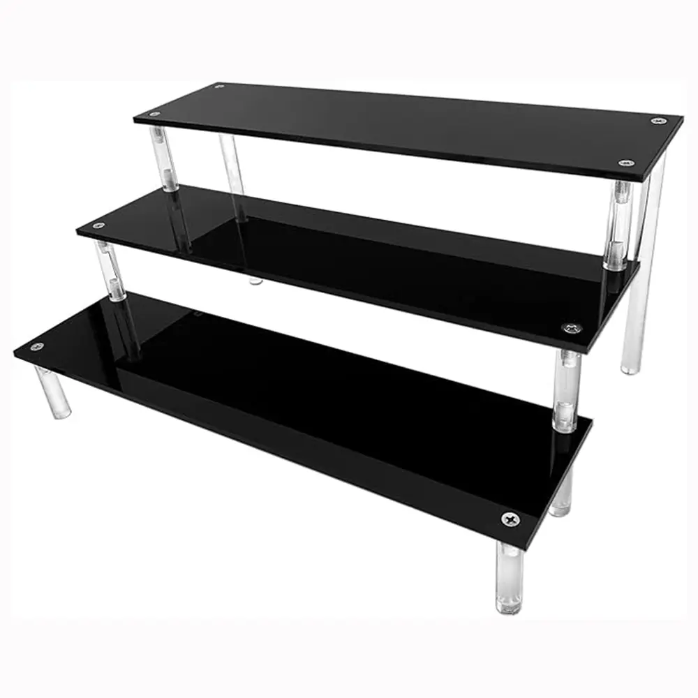 Acrylic Riser Black Acrylic Shelf Riser 3 Tier Perfume Organizer Cologne Display Stand Large Cupcake Stand Shelf for Funko POP Desserts Holder Collection Cosmetic Products Tabletop Use 12"X8"X6"