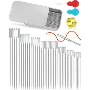 80/40 PCS Premium Stainless Steel Sewing Needles, 7 Sizes Large Eye Sewing Sharp Needles, Leather Needle Embroidery Thread Needle with Threaders for Handsewing Art Crafts