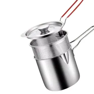 Stainless Steel Oil Filter Pot, 1 Count Mini Fryer with Foldable Handle, Multi-use for Frying, Cooking Noodles, and Heating Milk, Kitchen