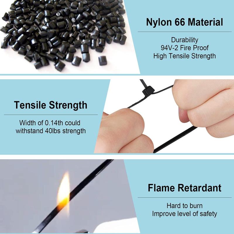 800 Pack Zip Ties Assorted Sizes 4+6+8+10+12 Inch Cable Ties 50lbs Tensile Strength Black Cable Zip Tie Heavy Duty Plastic Tie Wrap Assortment Cord Management for Home,Office,Workshop,Gardening